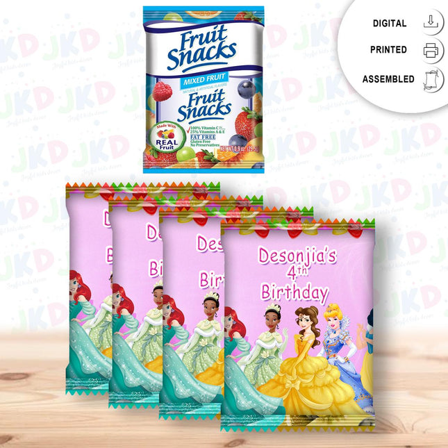 Princesses Fruit Snack Label Sticker for Kids Birthday Party Favor Decor Custom Physical Product