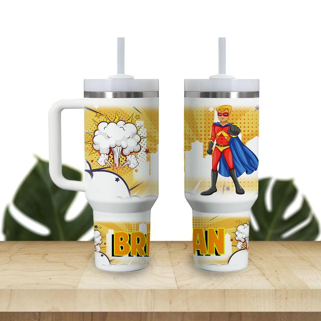 Custom Kids Tumbler 40oz Personalized Name Insulated Bottle Water Superhero 2