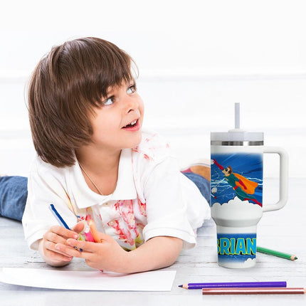 Custom Kids Tumbler 40oz Personalized Name Insulated Bottle Water Superhero 3