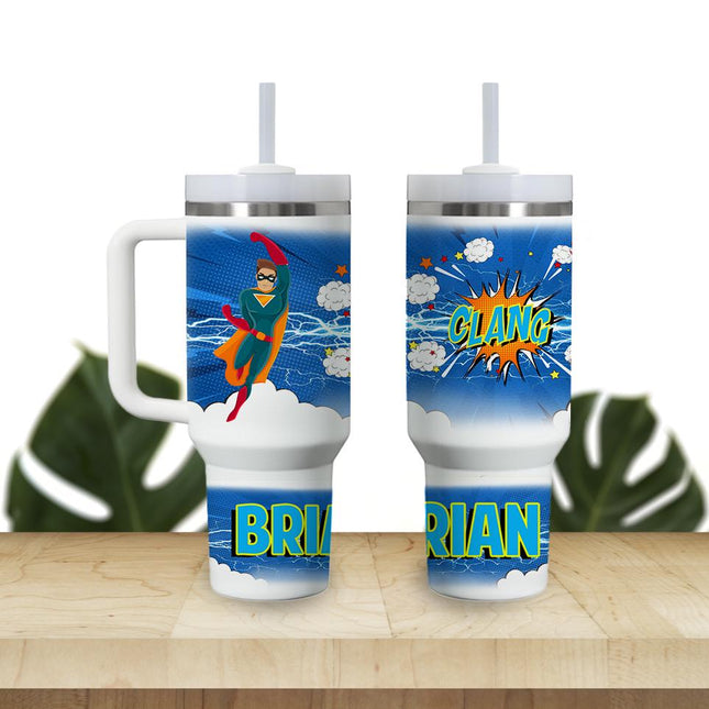 Custom Kids Tumbler 40oz Personalized Name Insulated Bottle Water Superhero 3