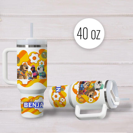 Custom Kids Tumbler 40oz Personalized Name Insulated Bottle Water Pupstruction