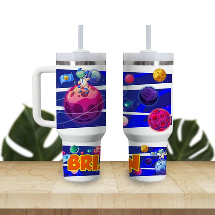 Custom Kids Tumbler 40oz Personalized Name Insulated Bottle Water Astronaut