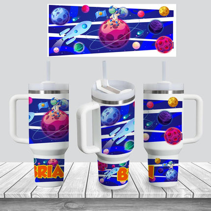 Custom Kids Tumbler 40oz Personalized Name Insulated Bottle Water Astronaut