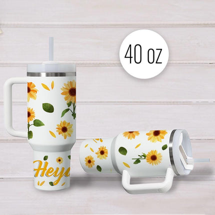 Custom Tumbler 40oz Personalized Name Insulated Bottle Water Sunflowers