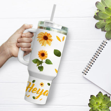 Custom Tumbler 40oz Personalized Name Insulated Bottle Water Sunflowers