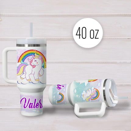 Custom Kids Tumbler 40oz Personalized Name Insulated Bottle Water Unicorns