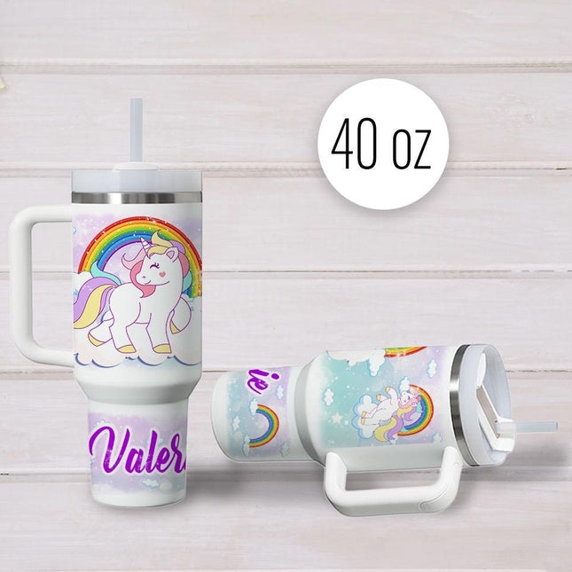 Custom Kids Tumbler 40oz Personalized Name Insulated Bottle Water Unicorns