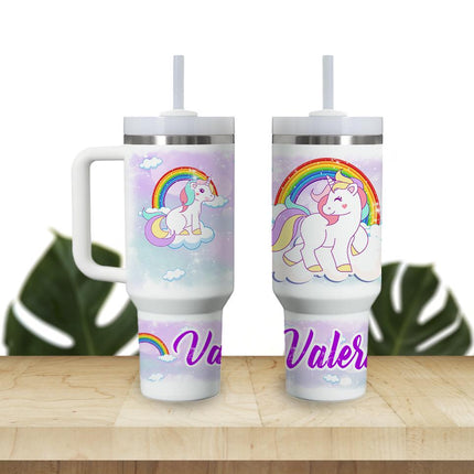 Custom Kids Tumbler 40oz Personalized Name Insulated Bottle Water Unicorns