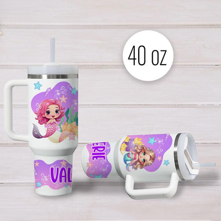 Custom Kids Tumbler 40oz Personalized Name Insulated Bottle Water Mermaids