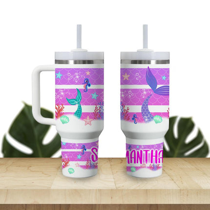 Custom Kids Tumbler 40oz Personalized Name Insulated Bottle Water Mermaid Tail