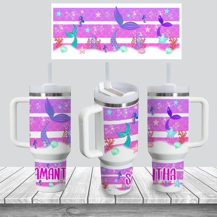 Custom Kids Tumbler 40oz Personalized Name Insulated Bottle Water Mermaid Tail
