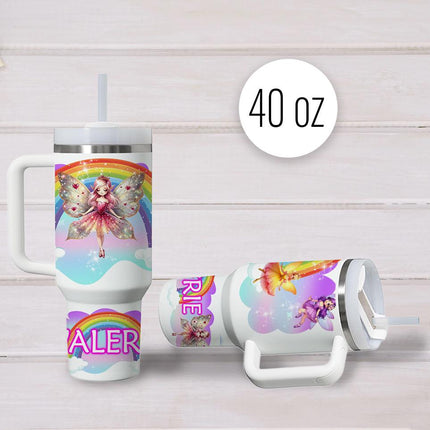 Custom Kids Tumbler 40oz Personalized Name Insulated Bottle Water Fairies