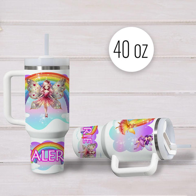 Custom Kids Tumbler 40oz Personalized Name Insulated Bottle Water Fairies