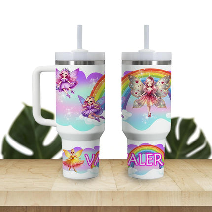 Custom Kids Tumbler 40oz Personalized Name Insulated Bottle Water Fairies