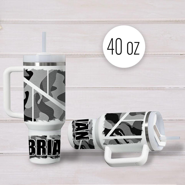 Custom Tumbler 40oz Personalized Name Insulated Bottle Water Gray Camouflage