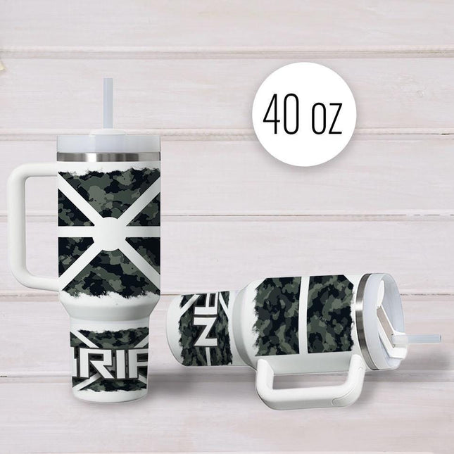Custom Tumbler 40oz Personalized Name Insulated Bottle Water Gray and Black Camouflage