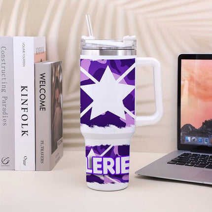 Custom Tumbler 40oz Personalized Name Insulated Bottle Water Purple Camouflage