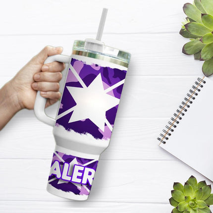 Custom Tumbler 40oz Personalized Name Insulated Bottle Water Purple Camouflage