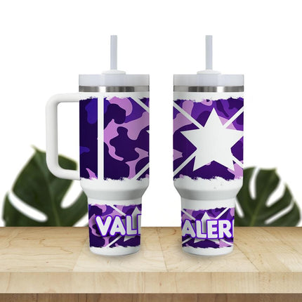 Custom Tumbler 40oz Personalized Name Insulated Bottle Water Purple Camouflage