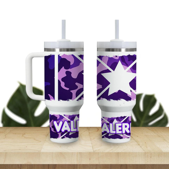 Custom Tumbler 40oz Personalized Name Insulated Bottle Water Purple Camouflage