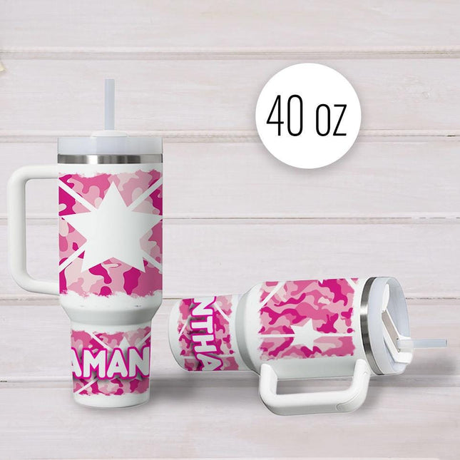 Custom Tumbler 40oz Personalized Name Insulated Bottle Water Pink Camouflage