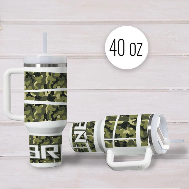 Custom Tumbler 40oz Personalized Name Insulated Bottle Water Green Camouflage 1