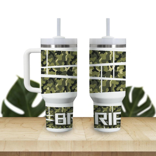 Custom Tumbler 40oz Personalized Name Insulated Bottle Water Green Camouflage 1