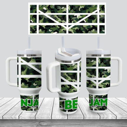 Custom Tumbler 40oz Personalized Name Insulated Bottle Water Green Camouflage 2