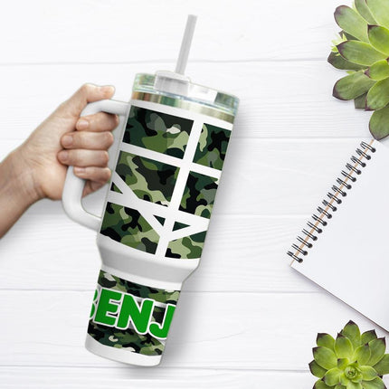 Custom Tumbler 40oz Personalized Name Insulated Bottle Water Green Camouflage 2