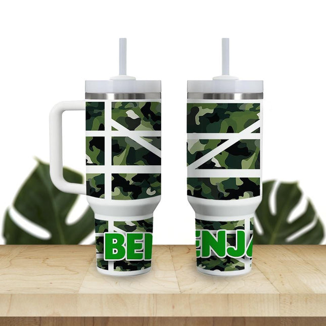 Custom Tumbler 40oz Personalized Name Insulated Bottle Water Green Camouflage 2