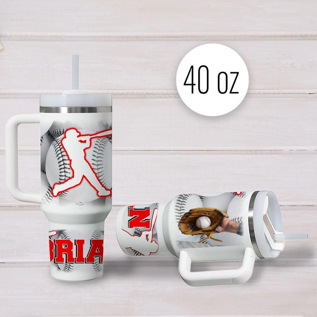 Custom Kids Tumbler 40oz Personalized Name Insulated Bottle Water Baseball Theme 2