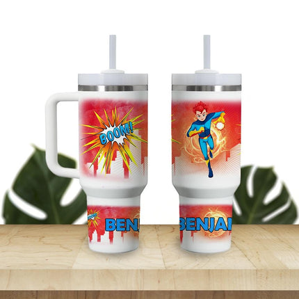 Custom Kids Tumbler 40oz Personalized Name Insulated Bottle Water Superhero 1