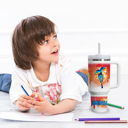 Custom Kids Tumbler 40oz Personalized Name Insulated Bottle Water Superhero 1