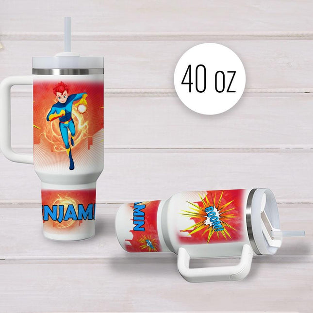 Custom Kids Tumbler 40oz Personalized Name Insulated Bottle Water Superhero 1