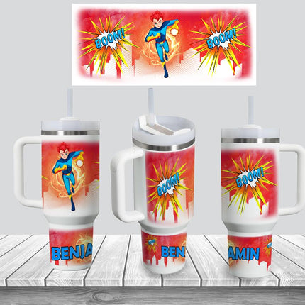 Custom Kids Tumbler 40oz Personalized Name Insulated Bottle Water Superhero 1