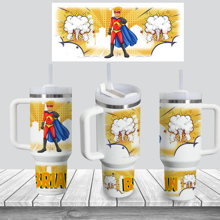 Custom Kids Tumbler 40oz Personalized Name Insulated Bottle Water Superhero 2