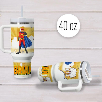 Custom Kids Tumbler 40oz Personalized Name Insulated Bottle Water Superhero 2