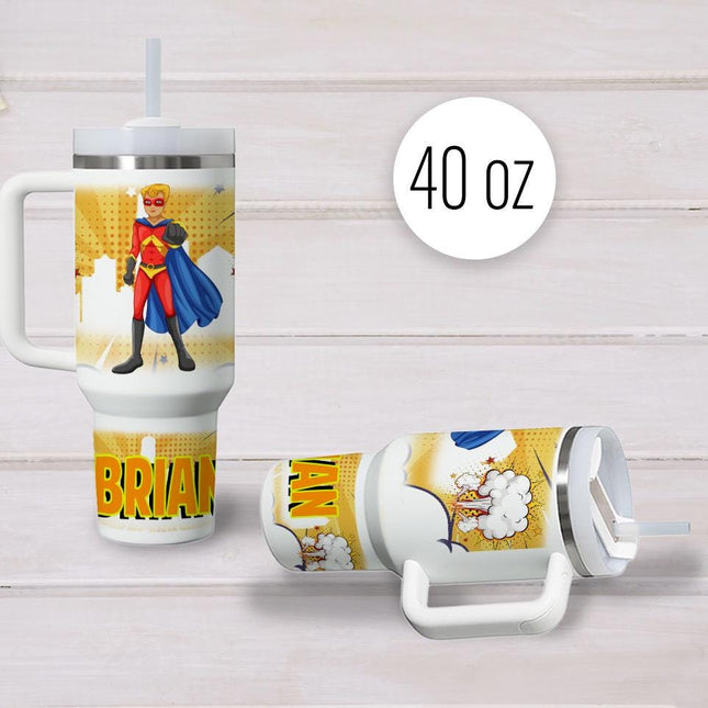 Custom Kids Tumbler 40oz Personalized Name Insulated Bottle Water Superhero 2