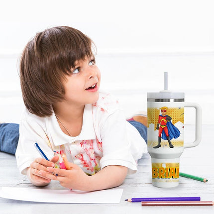 Custom Kids Tumbler 40oz Personalized Name Insulated Bottle Water Superhero 2