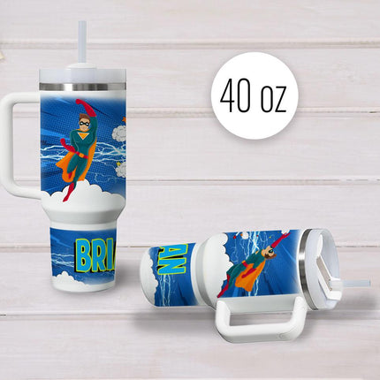 Custom Kids Tumbler 40oz Personalized Name Insulated Bottle Water Superhero 3