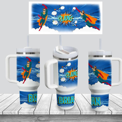 Custom Kids Tumbler 40oz Personalized Name Insulated Bottle Water Superhero 3