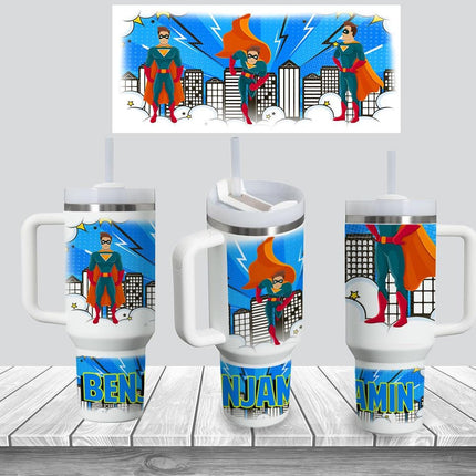 Custom Kids Tumbler 40oz Personalized Name Insulated Bottle Water Superhero 4