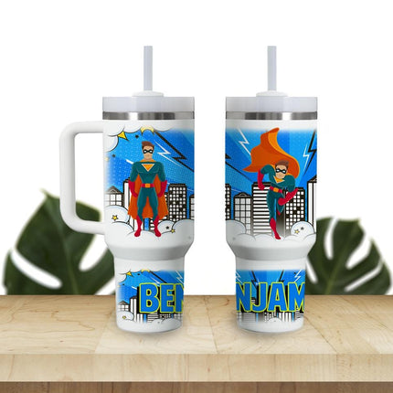 Custom Kids Tumbler 40oz Personalized Name Insulated Bottle Water Superhero 4