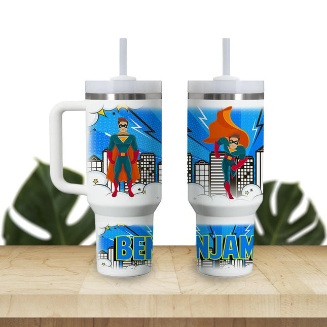 Custom Kids Tumbler 40oz Personalized Name Insulated Bottle Water Superhero 4