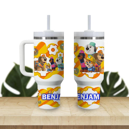 Custom Kids Tumbler 40oz Personalized Name Insulated Bottle Water Pupstruction