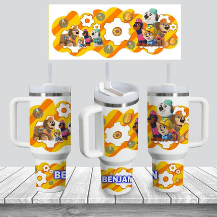 Custom Kids Tumbler 40oz Personalized Name Insulated Bottle Water Pupstruction