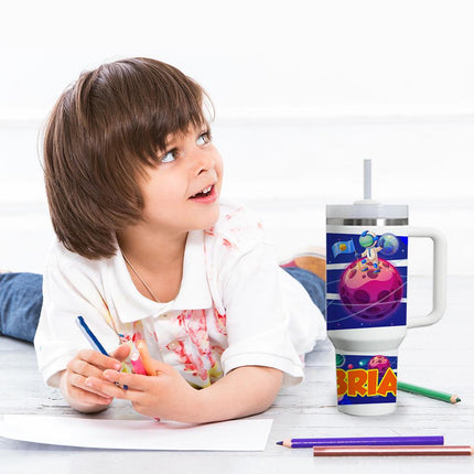 Custom Kids Tumbler 40oz Personalized Name Insulated Bottle Water Astronaut