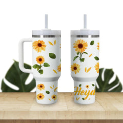 Custom Tumbler 40oz Personalized Name Insulated Bottle Water Sunflowers