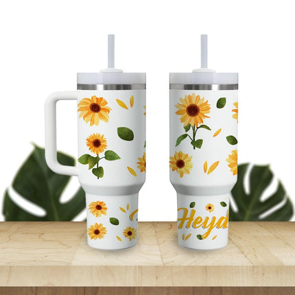 Custom Tumbler 40oz Personalized Name Insulated Bottle Water Sunflowers
