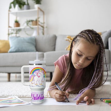 Custom Kids Tumbler 40oz Personalized Name Insulated Bottle Water Unicorns